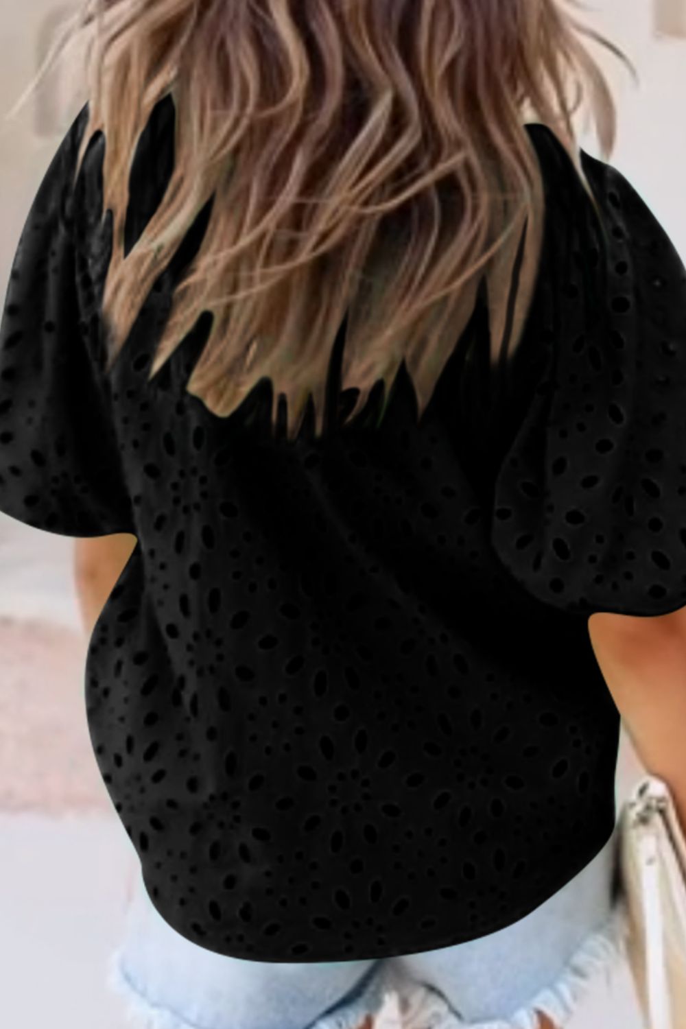 Eyelet Button Up Half Sleeve Blouse