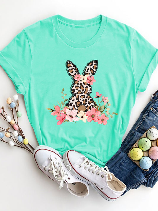 Rabbit Round Neck Short Sleeve T-Shirt