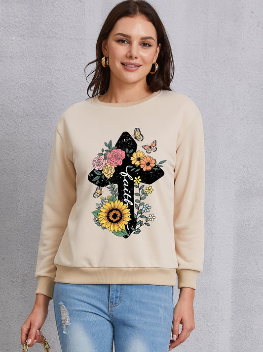 Graphic Round Neck Dropped Shoulder Sweatshirt