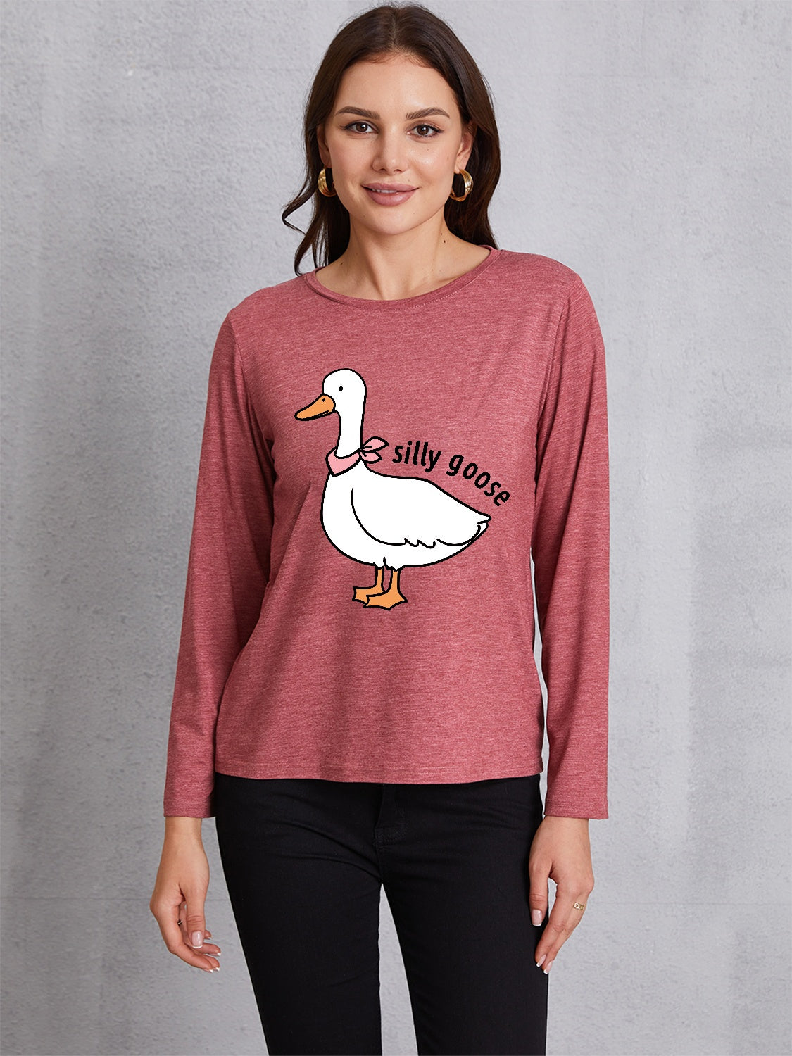 Goose Graphic Round Neck Long Sleeve T-Shirt