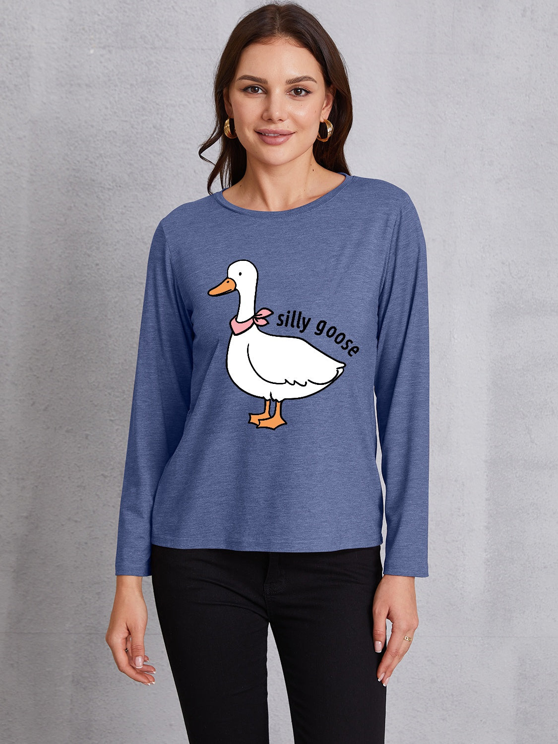 Goose Graphic Round Neck Long Sleeve T-Shirt