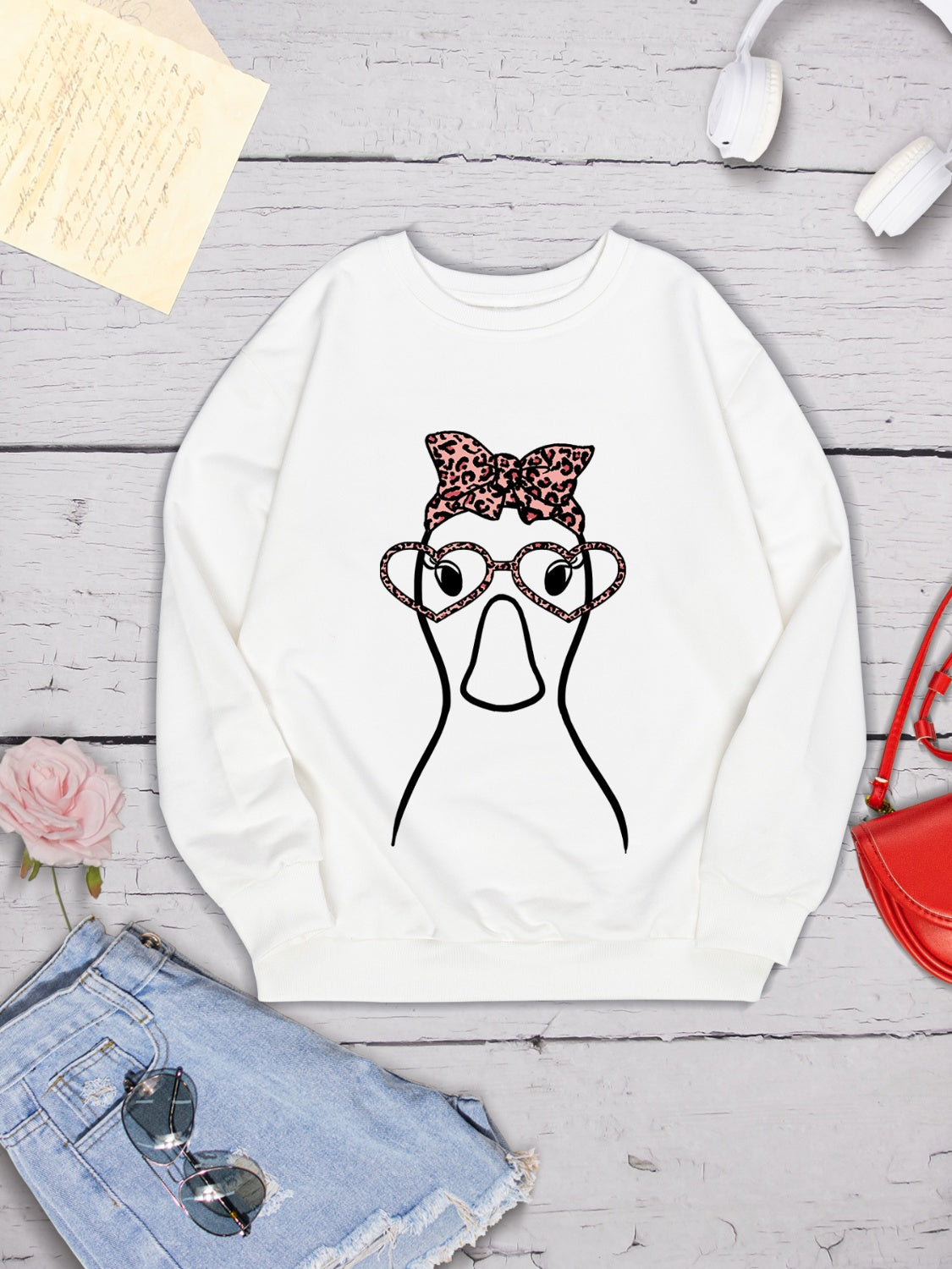 Graphic Round Neck Dropped Shoulder Sweatshirt