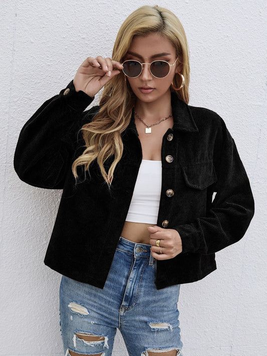 Button Up Dropped Shoulder Jacket