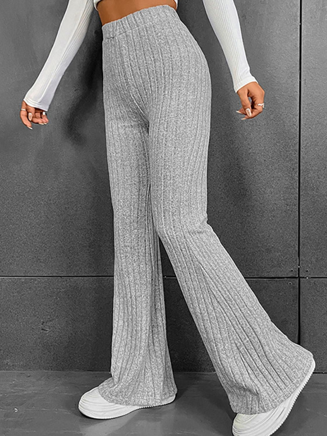 Ribbed High Waist Flare Bootcut Pants