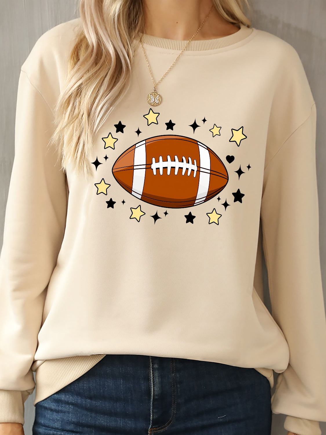 Football Graphic Round Neck Sweatshirt