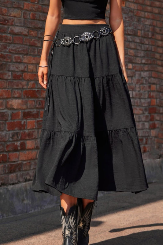 Elastic Waist Midi Skirt