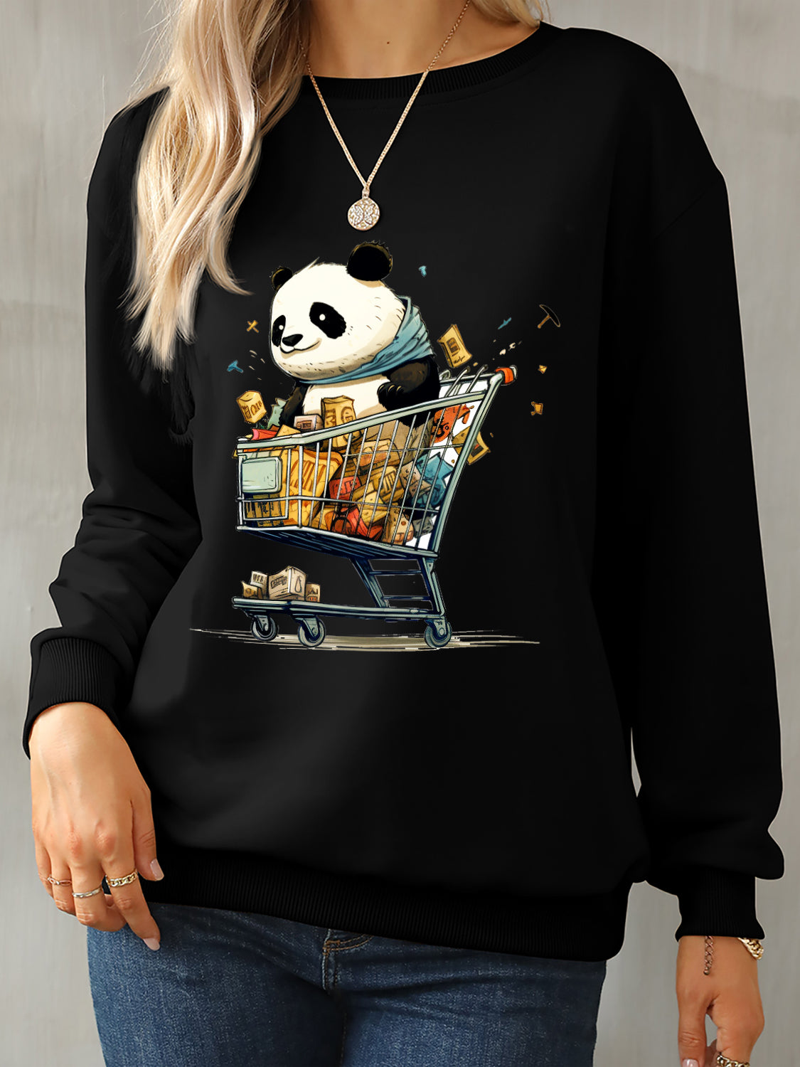 Panda Round Neck Dropped Shoulder Sweatshirt